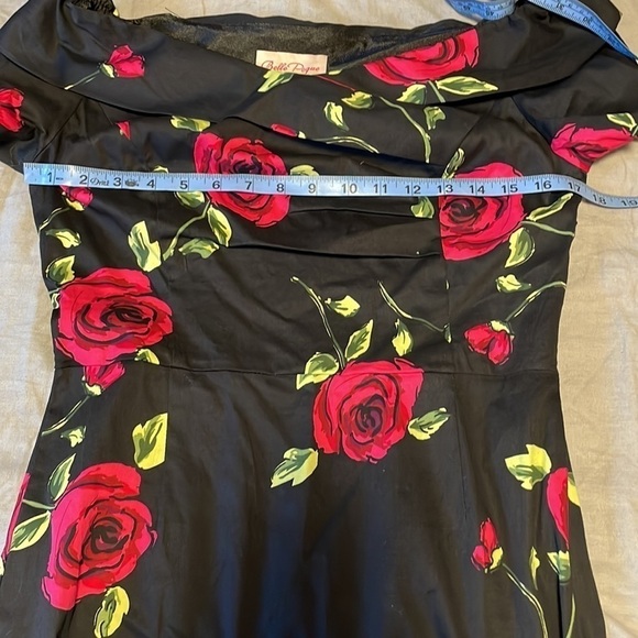 Romantic Pin Up Pencil Dress Med Black Cocktail Rose Fit Mid Belle Pogue Alt - Picture 13 of 15
